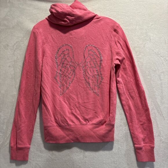 Victoria's Secret Tops - Victoria’s Secret Supermodel Essentials Angel Wing Rhinestones Pink Hoodie Small